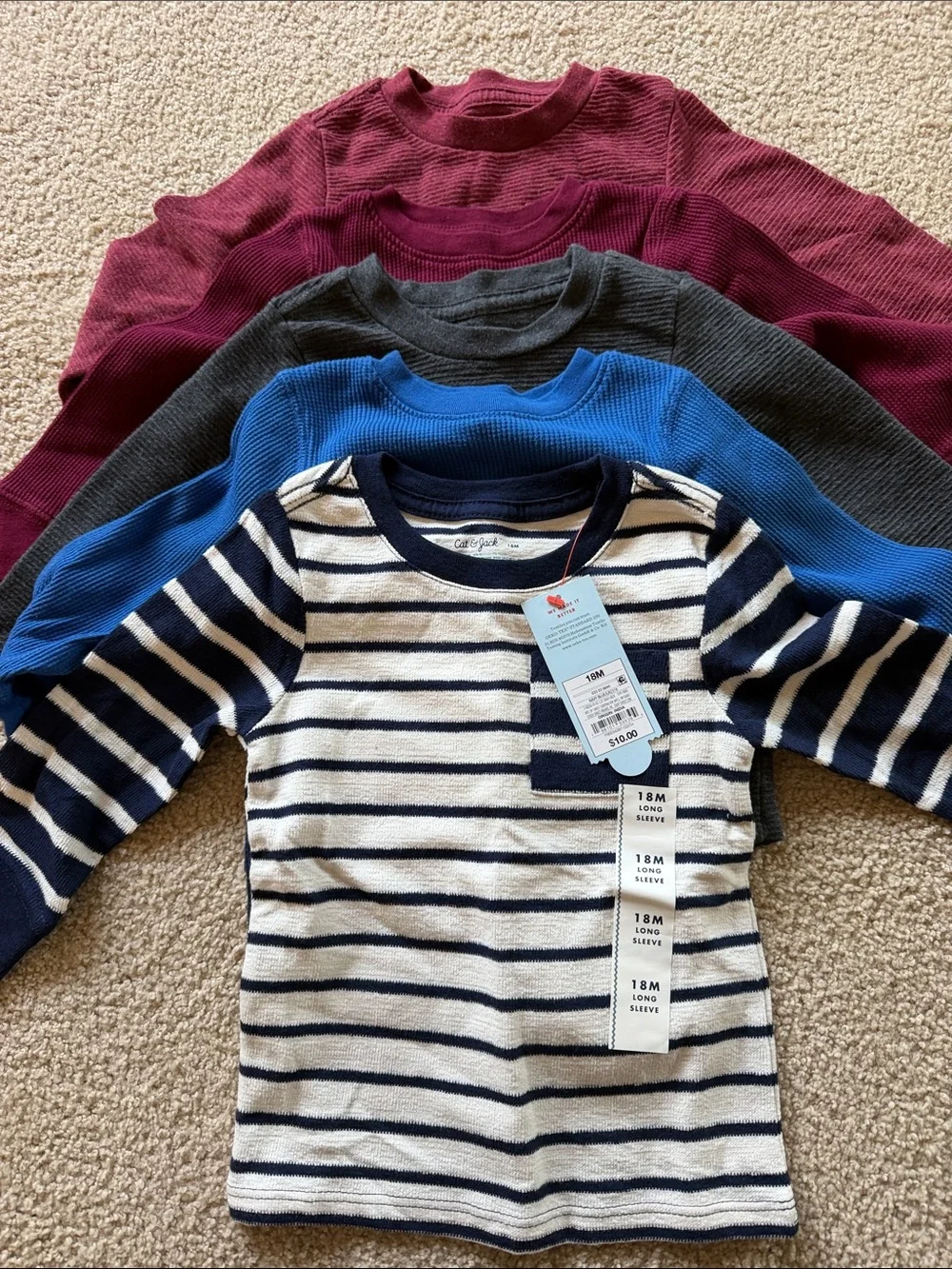 (Set of 5) Cat & Jack 18M shirts.